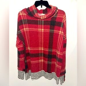 Red plaid, super soft/warm cowl neck, size Small EUC